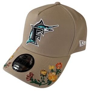 New Era Florida Marlins 9FORTY A-Frame Floral Khaki Snapback Hat Cooperstown